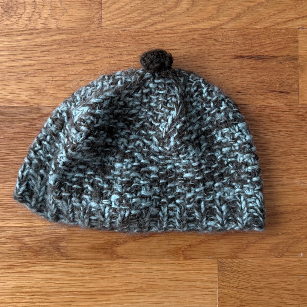 Knit Beanie Hat in brown and green
